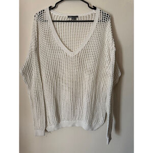 Women's Vince Off-White Netted Open Knit V-Neck Sweater M